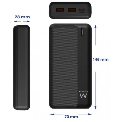 POWER BANK EWENT 20.000MAH PD22.5W 1XUSB-C 1X MICROUSB(IN) 1XTYPE-C 2XUSB-A(OUT)