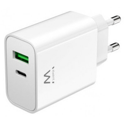CARGADOR MOVIL EWENT CARGA RAPIDA PUERTOS USB-C Y USB-A 30W BLANCO
