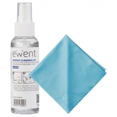 EWENT KIT DE LIMPIEZA DE PANTALLAS 100ML CONPAÑO MICROFIBRA 20X20CM
