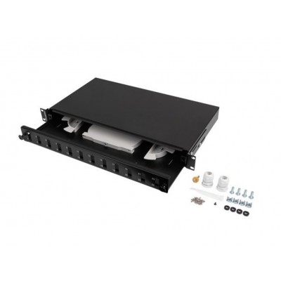 PATCH PANEL LANBERG 1U 19" FIBRA OPTICA 12 PTS SC DUPLEX O 12 LC QUAD BK+ACC