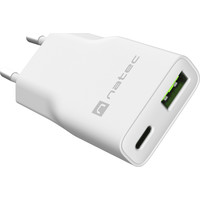 CARGADOR NATEC RIBERA SLIM 20W 1XUSB-A + 1xUSB-C PD3.0 QC3.0 PROTECCION OVP,OCP,SCP Y OTP BLANCO